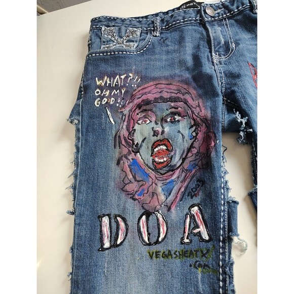 Denim Chaps Style Petrol Custom Cut Biker PUNK Jeans Distressed Custom Sz 31 - Picture 3 of 12